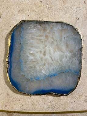 Blue Agate Slice Coaster with Gold Electroplated Edge